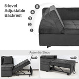 Convertible Sofa Bed 4-in-1 Velvet Sleeper Sofa Chair Bed Pull Out Futon Couch Bed with USB Ports 5 Adjustable Backrest and Pillow Fold Out Ottoman Bed for Adults Small Spaces Living Room, Dark Grey FiveWillowise