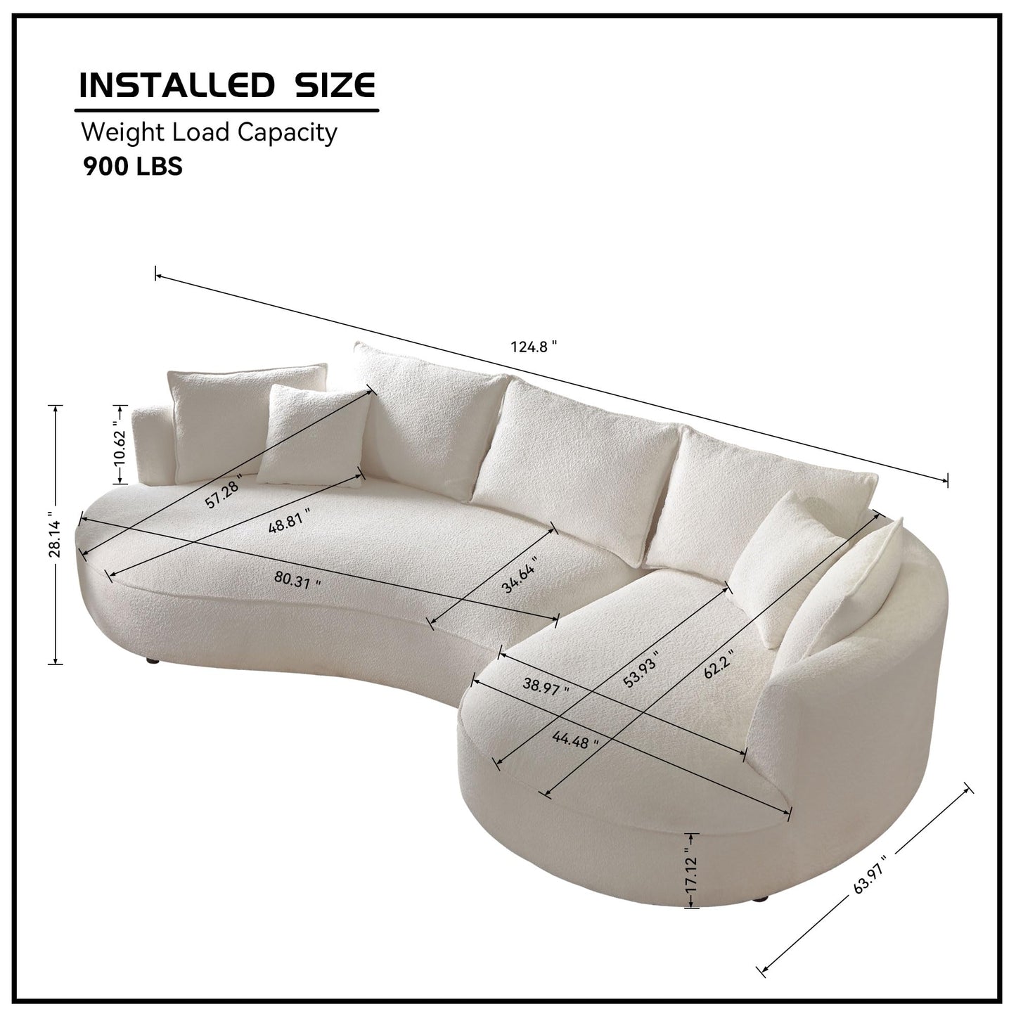 Oversized Curved Modular Sectional Sofa Couch - Luxury Cloud Boucle Upholstered L-Shaped Left-Facing Leisure Lounge Sofa with Extra Wide Chaise Daybed and 7 Throw Pillows for Living Room Apartment