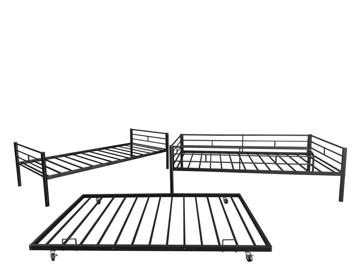 ASKVDL Twin Over Twin Metal Bunk Bed with Trundle,Convertible Twin Size Bunkbeds for Kids Teens Adults,Heavy Duty Metal Slats Bed Frame/Save Space,No Spring Box Required,Black ASKVDL