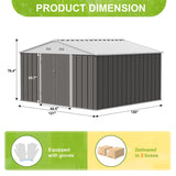 JUMMICO 10 x 10 FT Outdoor Storage Shed, Large Metal Garden Shed & Tool Sheds for Backyard Garden Patio Lawn (Grey) JUMMICO