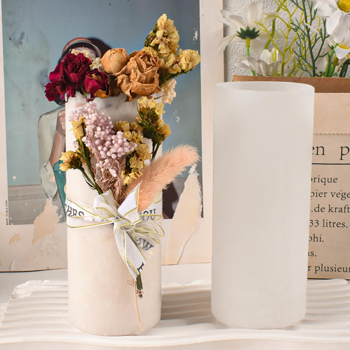 Cylinder Molds Silicone Wave Spiral Candle Mold - Silicone Resin Casting Molds for Candle & Resin & Soap Craft Supplies (cylinder-2-pack-6-inch) EVERELAM