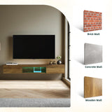 Floating TV Stand Shelf for TVs up to 80 Inch, Floating TV Cabinet with LED Light, Modern Wall Mounted Media Console Shelf with Power Outlets, Entertainment Center for Under TV Storage, Brown Msutree