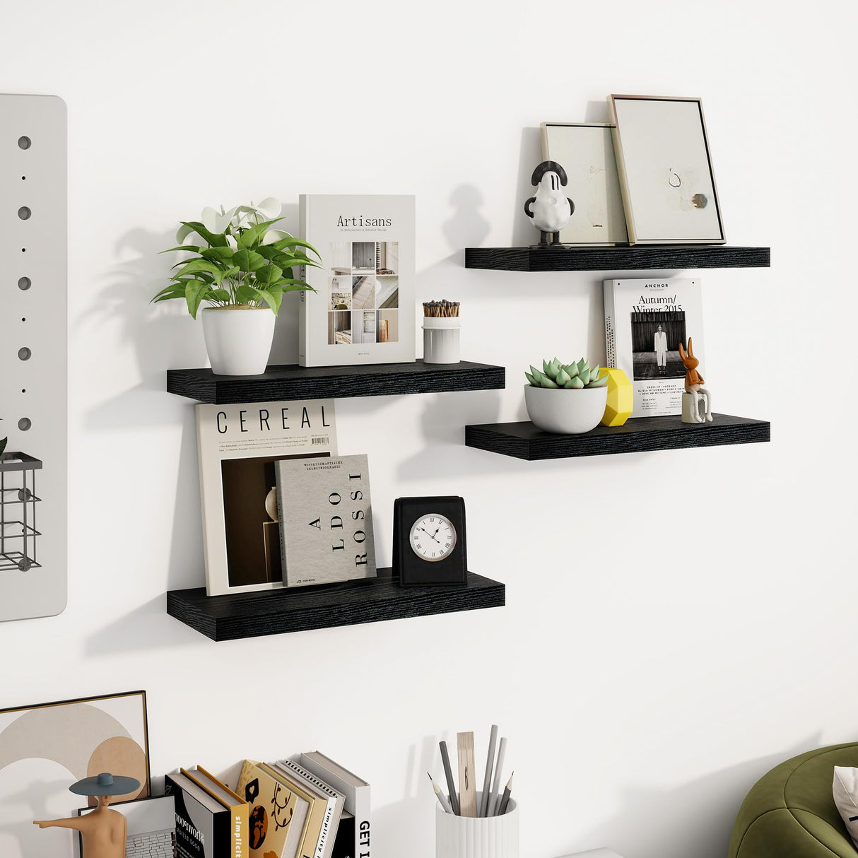 Venusmiles Floating Shelves for Wall, Wall Mounted Shelves with Invisible Brackets, 2 Small Wood Floating Wall Shelf Shelves for Living Room, Bedroom, Kitchen, Bathroom (Black, 15" W x 6" D x 1" H) Venusmiles