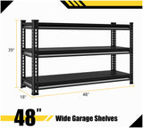 Rufokisa Metal Garage Shelving Heavy Duty，1530LBS Loads Garage Storage Shelves, 48”W 3-Tier Adjustable Storage Racks and Shelving Units for Garage Basement and Kitchen, 48”W x 18”D x 39”H,Black Rufokisa