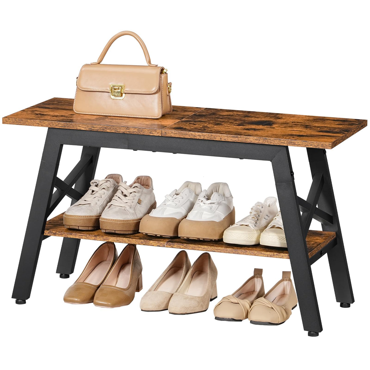 HOOBRO 2-Tier Shoe Bench with Storage, 31.5" L Shoe Rack Organizer, Industrial Entryway Bench with Seat, Easy Assembly, for Entrance, Hallway, Mudroom, Indoor, Rustic Brown and Black BF86HX01G1 HOOBRO