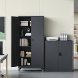 RAVIGIN Metal Garage Storage Cabinet with Wheels,73" H Locking Tool Cabinet with 2 Doors and 4 Adjustable Shelves Tall Cabinet for Garage, Heavy Duty File Cabinet for Office, School (Black) RAVIGIN