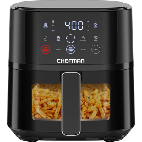 Chefman Air Fryer – 4 QT Compact Airfryer for Quick & Easy Meals, Features Hi-Fry Technology for Extra Crisp, Easy-View Window, Touch Controls with 4 Presets, Nonstick & Dishwasher Safe Basket - Black Chefman