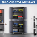 DNA MOTORING Metal Storage Cabinet, 73'' Rolling Garage Cabinet with 1 Drawer and Adjustable Shelves, Lockable Cabinet Heavy Duty Utility Cabinet for Garage,Office,Home,Gray Black, TOOLS-00630-GY-BK DNA MOTORING