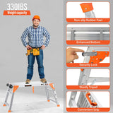 Multifunctional & Adjustable Work Platform with Wheels, 330 lbs Capacity, 24 to 35 inches Step Ladder, Aluminum Folding Scaffolding Ladder, Heavy Duty Portable Bench Ladder Stool with Non-Slip Feet SHANTRA