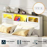 Yoobure Full Size Bed Frame with Headboard, Full Bed Frame with Charging Station, LED Beds with 2 Storage Drawers, Wood Farmhouse Bedframe, Noise-Free and No Box Spring Needed, White Yoobure