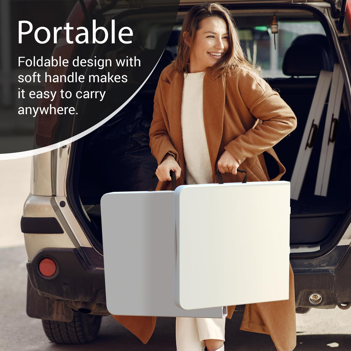 4 Feet Foldable Table Adjustable Height with Built in Handle, Steel Legs | Heavy Duty Portable | Perfect for Party, Dining, Wedding, Events, Picnic Indoor, Outdoor, Camping, Utility, Temporary Our Modern Space