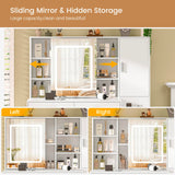 Quimoo 47" Vanity Desk with Sliding Lighted Mirror and Power Outlet, Makeup Vanity Desk with 5 Drawers and Cabinet, Hidden and Open Shelves, Vanity Table Set with 3 Color Lighting (White) Quimoo