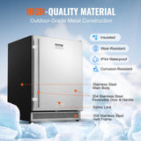 VEVOR Outdoor Refrigerator, 24-inch Undercounter Fridge, 185QT/175 Cans Built-in Beverage Cooler with 304 Stainless Steel Reversible Door, for Home Kitchen Commercial Use, Black VEVOR