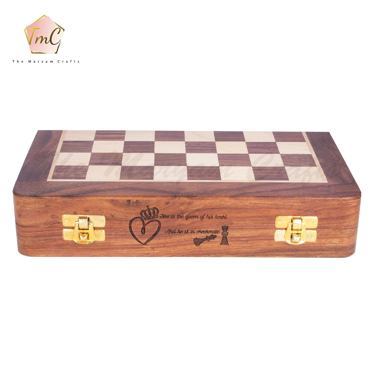 Personalized Wooden Foldable Magnetic Chess Set with 2 Extra Queen | Chessmen Storage Slots, Beginner Chess Set for Adults (Personalized, 10 inches) The Maryam Crafts