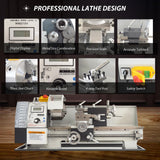INTBUYING Metal Lathe 8''x16'' Benchtop Mini Lathe Machine Precision Hobby DIY Lathe Industrial Metal Wood Working Table Lathe 900W Brushless 50-2500RPM MT5 Spindle Taper Metric Thread WM210V 110V INTBUYING