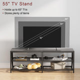 Katrawu TV Stand for TV up to 65 Inch, Long 55" TV Cabinet with 3-Tier Storage Shelves,Entertainment Center TV Console Table for Living Room with Industrial TV Metal Frame, Black Oak Katrawu