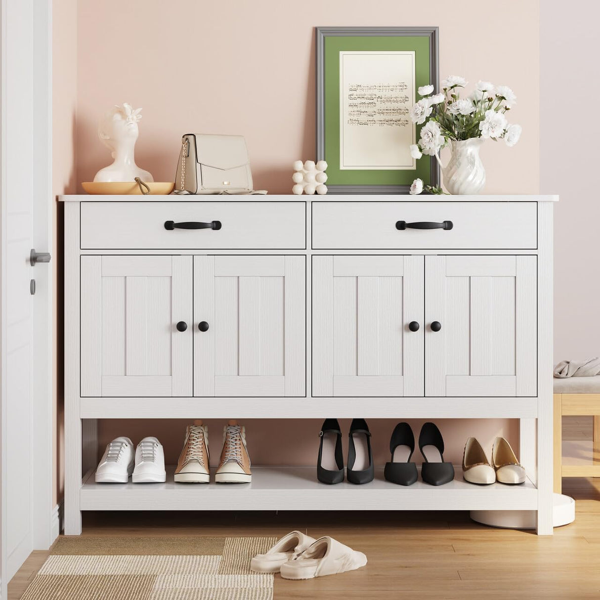 Gizoon 47'' Buffet Sideboard Cabinet with Storage, Modern Farmhouse Coffee Bar with 2 Drawers and Doors, Entryway Table with Shelf for Living Room, Kitchen and Hallway Gizoon