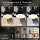 NKPU Ceiling Fans with Lights, 52 Inch Low Profile Ceiling Fan with Light and Remote Control, Flush Mount, DC Reversible Motor, Dimmable LED Black Ceiling Fans for Bedroom,Indoor/Outdoor Patio Use NKPU