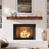 Fireplace Mantel, 60 Inch Handcrafted Wood Mantles with Invisible Heavy Duty Metal Bracket, Floating Mantel Shelf for Wall Decor, Brown Eshoma