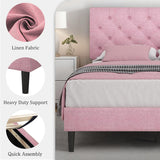 HOMBCK Queen Bed Frame with Headboard, Linen Fabric Upholstered Bed Frame Queen, Wood Slats Support, Button Tufted, No Box Spring Needed, Pink HOMBCK