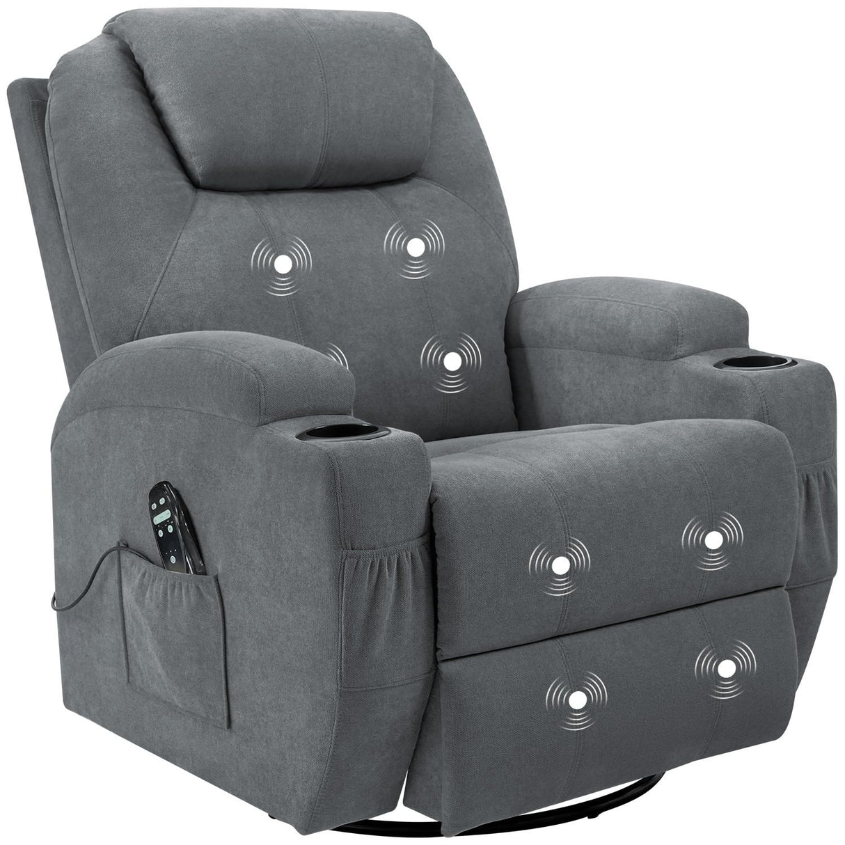Flamaker Rocking Chair Recliner Chair with Massage Swivel Ergonomic Lounge Chair Classic Single Sofa with 2 Cup Holders Side Pockets Living Room Chair Home Theater Seat (Gray) Flamaker