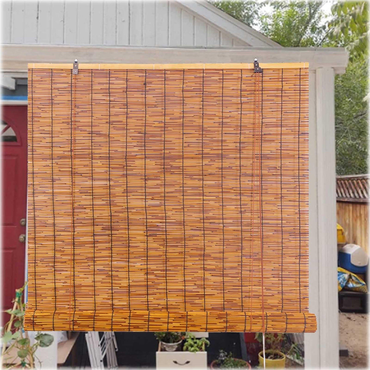 Cordless Roller Shades, Bamboo Outdoor Roller Blinds Privacy 29" 33" 45" 57" 63" 37" 84" Blackout Roll up Window Blind with Thermal Insulated for Porch, Patio, Kitchen Translucent (Size : 61x72in(WxH SAVYS