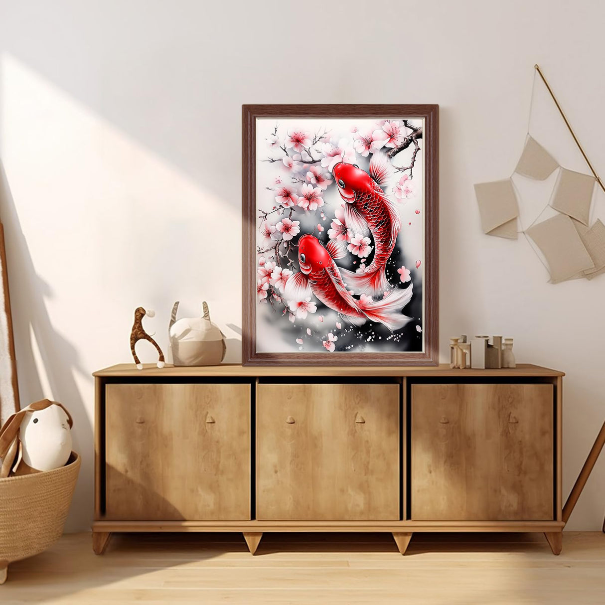 Lxmsja Koi Fish Diamond Art Kits for Adults, Flower DIY Full Drill Diamond Painting Kits for Beginners, 5D Gem Art Crafts for Adults, Home Wall Decor 12x16 inch Lxmsja