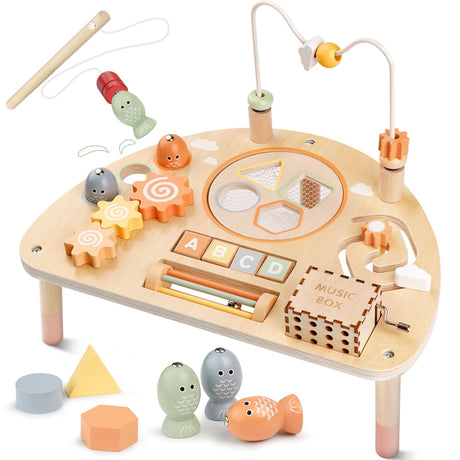 Activity Table for 1 Year Old, Montessori Toys for 1 2 Year Old Girls Boy Gifts, 8 in 1 Wooden Sensory Play Table for Toddler 1-3, Learning Toys for Baby 12-18 Months 1st Christmas Birthday Gifts Vanplay