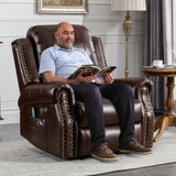 HAOMARKETS Classic Power Recliner Chair with Massage and Heat, Breathable Faux Leather Electric Recliner with USB Port, Overstuffed Reclining Sofa with Rivets for Living Room HAOMARKETS