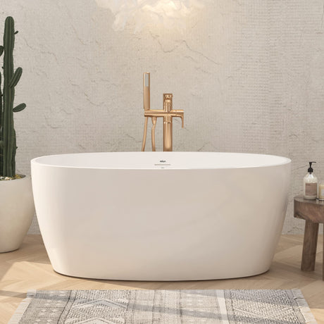 FerdY Tahiti 55" Acrylic Freestanding Bathtub, Elegant Oval Shape Soaking Bathtub, Glossy White, Brushed Nickel Drain & Integrated Slotted Overflow Assembly Included cUPC Certified FerdY