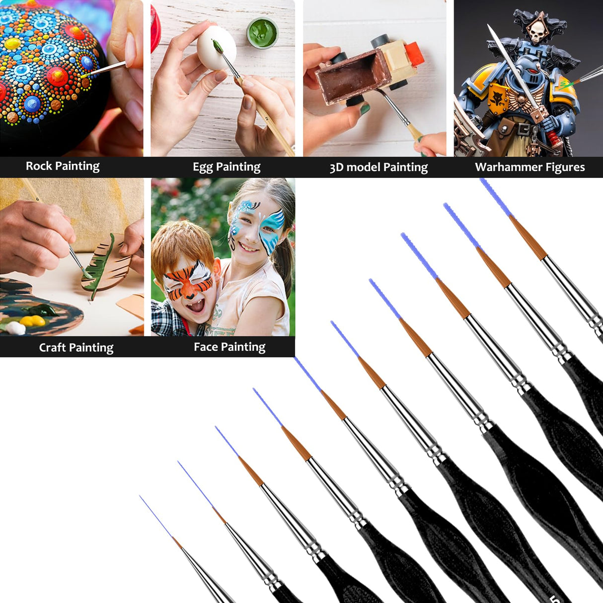 KIASON 10PC Miniature Paint Brush for Fine Detailing, Mini Small Painting Brushes Set for Art, Crafts, Acrylic, Watercolor, Oil, Model, Face, Warhammer 40k & Paint by Number, Citadel, Figurine (Black) KIASON
