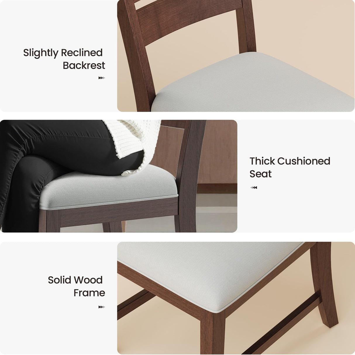 COLAMY Solid Wood Dining Chair Set of 6 with Fabric Upholstered Cushion, Ladder Back Farmhouse Kitchen Chair, Modern Two-Tone Chair for Home and Restaurant, Brown COLAMY