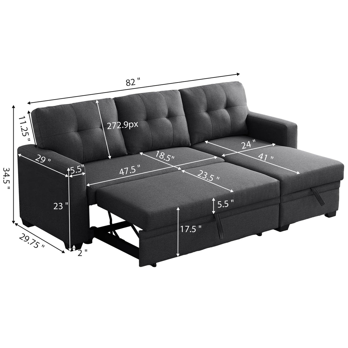 Yafylly L Shape Sleeper Sofa Bed with Storage, Large Full Size Pull Out Sectional Couch, Futon Chaise Lounge Recliner for Living Room, Apartment, Bedroom, Office Yafylly