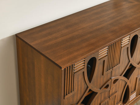 LKTART 60" Mid Century Modern Sideboard Buffet with Hollow Carved Doors and Outlet Holes,Vintage Accent Cabinet Credenzas Storage Cabinet Walnut LKTART