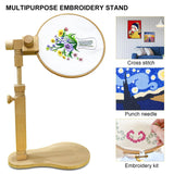 Adjustable Embroidery Hoop Stand Cross Stitch Stand Lap, Beech Wood Embroidery Hoop Holder Frame, Rotated Needlepoint Frame Stand for Art Craft Sewing Needlework Projects guofa