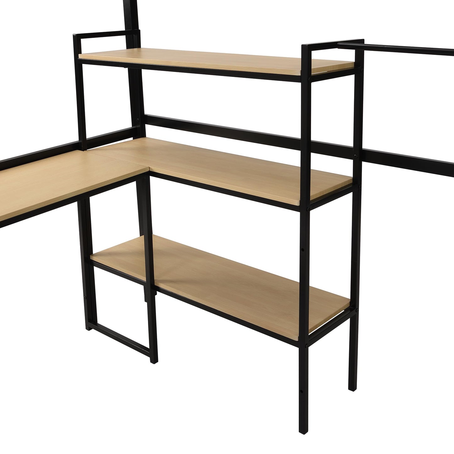 Bellemave Full Loft Bed with Desk Metal Loft Bed with Bookcase, Storage Staircase and 4-Tier Shelves, Full Size Loft Bed for Kids, Teens, Adults, Black