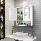 Tangkula Bathroom Cabinet, Wall Mount Storage Cabinet with Double Mirror Doors, Wood Medicine Cabinet(White) Tangkula