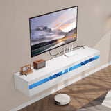 VEVOR Floating TV Stand, 71 in Wall Mount Entertainment Center with Power Outlet & LED Lights, Modern Floating TV Shelf with 2 Drawers & Storage Cabinet for DVD Player, Cable Box, Game Console, White VEVOR