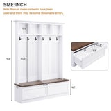 Merax Wood Hall Tree Entryway Bench with 6 Hooks, Farmhouse Mudroom Versatile Coat Racks with 2 Large Drawers Entrance Organizer for Hallway White Merax
