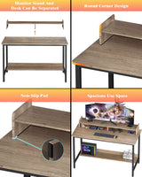 WOODYNLUX Computer Desk for Home-Office with Storage-Shelves - Modern Simple Style Metal Frame Laptop Notebook PC Study Writing Student Makeup Table Desk with Monitor Stand Footrest, Easy to Assemble. WOODYNLUX