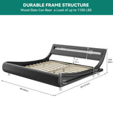 YITAHOME King Size LED Platform Bed Frame with Adjustable Headboard/No Box Spring Need/Easy Assembly/Faux Leather in Black YITAHOME