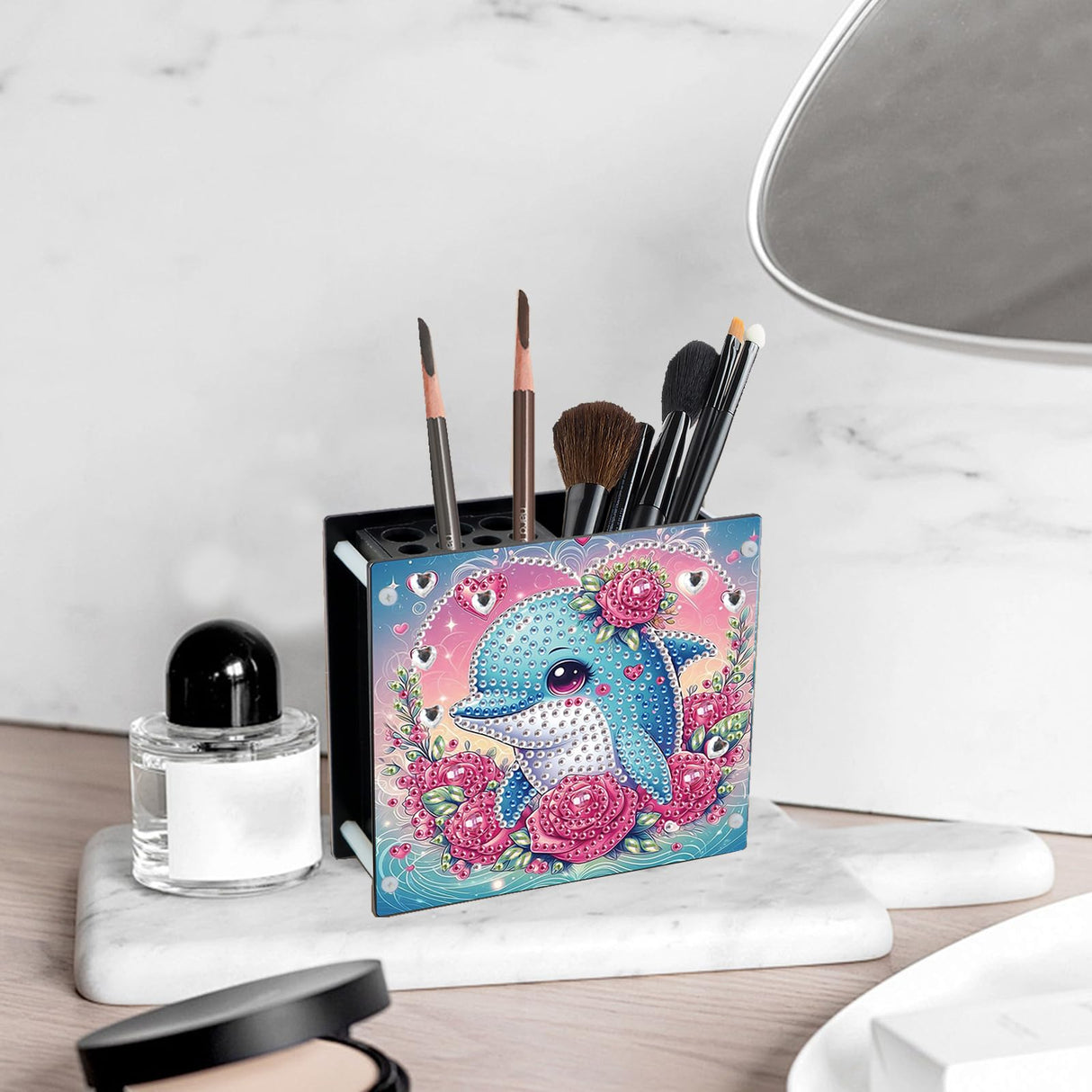 JZHYOAN Dolphin Diamond Art Pen Holder, DIY Diamond Pencil Storage, Study, Office Painting Special Pencil Box, Common Storage for Desks, Suitable for Study Rooms and Bedrooms JZHYOAN