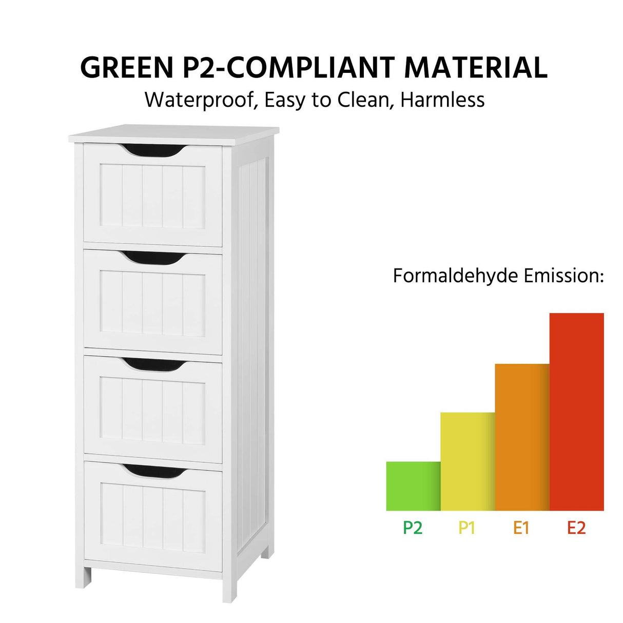 Yaheetech Bathroom Floor Cabinet, Wooden Side Storage Organizer, 4 Drawers Free-Standing Cabinet for Bathroom/Hallway/Living Room, White Yaheetech