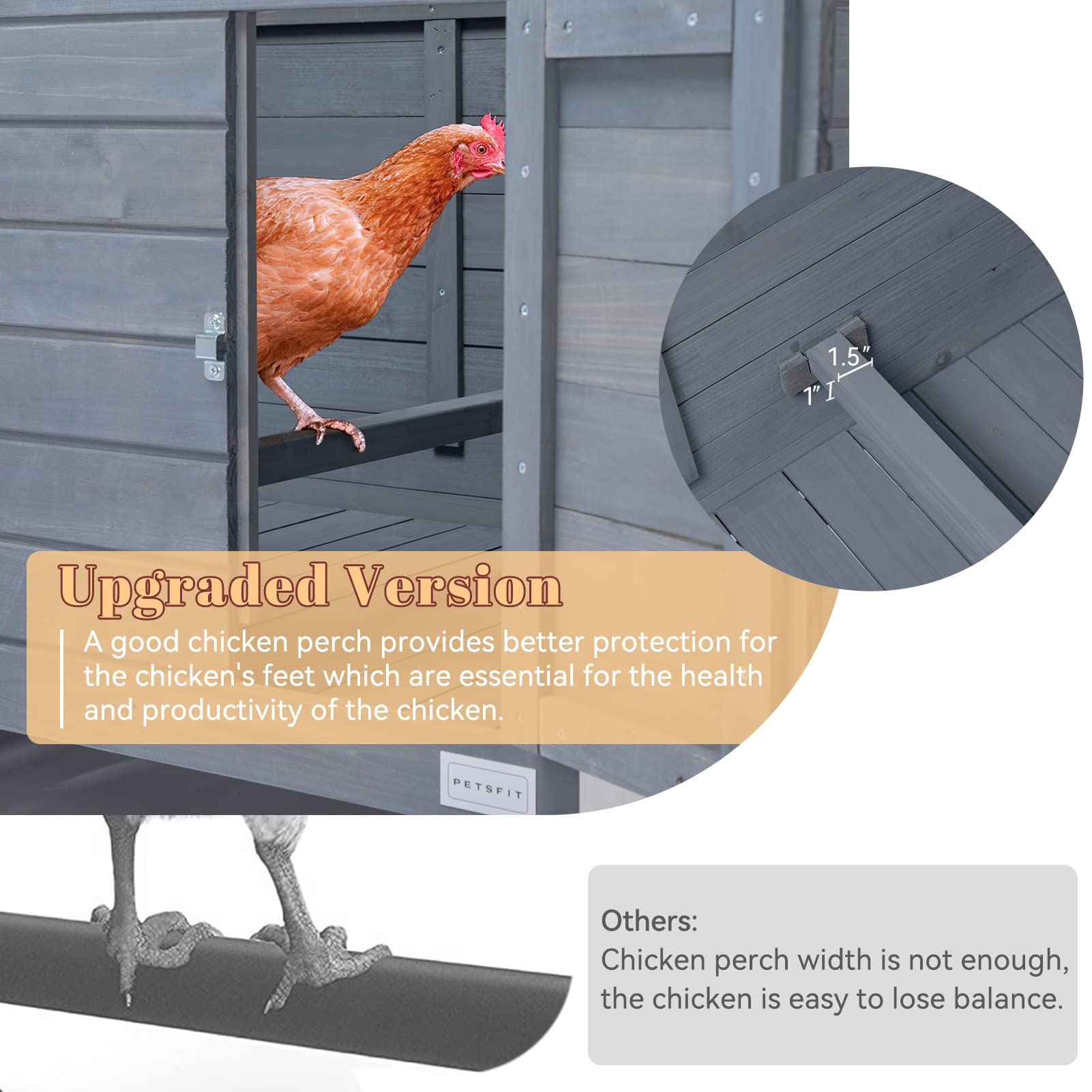 Petsfit Large Chicken Coop with Upgraded Perches, Wooden Outdoor Chicken Cage with Large Nesting Box, Weatherproof Open Asphalt Roof &Removable Bottom, Duck House, Rabbit Hutch - WoodArtSupply