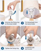 DEWENWILS Mid Century Table Lamps, Small Wooden Tripod Bedside Lamps with Linen Fabric Shade, Nightstand Lamp for Nursery, Bedroom, Kids Room, Side Table, Reading Desk, 14.2 Inch, 2 Pack DEWENWILS