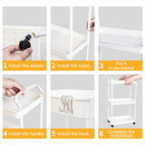 FrutPunch 3 Tier Rolling Cart, Rolling Storage Cart on Wheels, 360° Mobile Utility Cart, Rolling Storage Cart with Four Hooks Suitable, for Bathroom Living Room Kitchen and Office Scenes FrutPunch