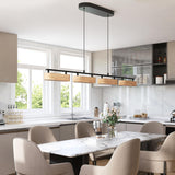 Glimchase 43.3" Linear Island Lights for Kitchen, 32W Wood Chandeliers for Dining Room, LED Rustic Dimmable Lighting Fixture for Farmhouse, 4-Light Pendant Lights for Kitchen Island Over Table Glimchase