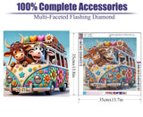 uuxsretaio Cow Diamond Painting Kits for Adults, Bus Diamond Art Kits for Adults Beginner, Adult Diamond Art, DIY Easy Full Drill Diamond Dots Paintings for Home Wall Decor 14X14 Inch uuxsretaio