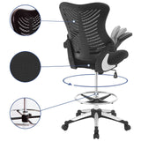 Modway Charge Drafting Chair - Reception Desk Chair - Drafting Stool with Flip-Up Arms in Vinyl, Black Modway