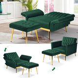 ACMEASE Velvet Accent Chair with Adjustable Armrests and Backrest, Button Tufted Lounge Chair, Single Recliner Armchair with Ottoman and Pillow for Living Room, Bedroom, Green ACMEASE